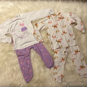 Monkey Bars Girls' Unicorn & Horse Pajama Set - Purple & Cream Size 12 month